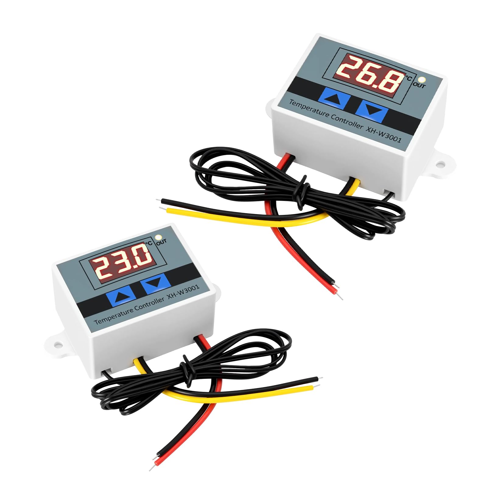 RUIZHI XH-W3001 Digital Thermostat Sensor with Temperature Probe, AC 110V-220V/1500W Temperature Switch with LED Display for Incubation, Thermal Protection, Terrarium (2 Pieces)