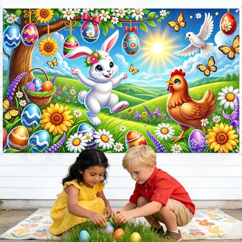 Image of Nuxovilar Easter Banner Spring Party Decor 43x71 Inches Polyester