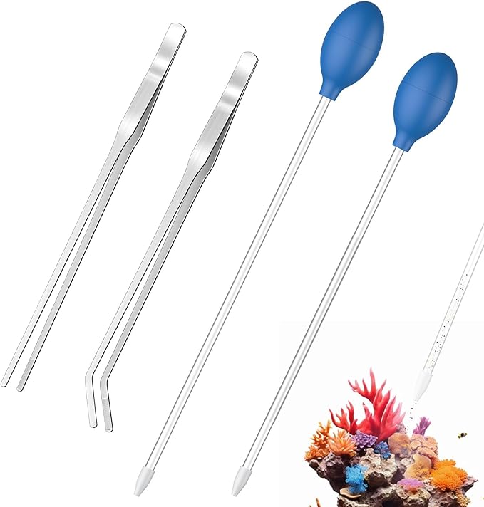 Pawfly Aquarium Coral Feeder Kit, 13.7" & 15.7" Long Tube with 11" Long Tweezers, Coral Food Feeders for Reef Marine Fish Shrimp, Long Acrylic Syringes with Stainless Steel Aquarium Tweezers