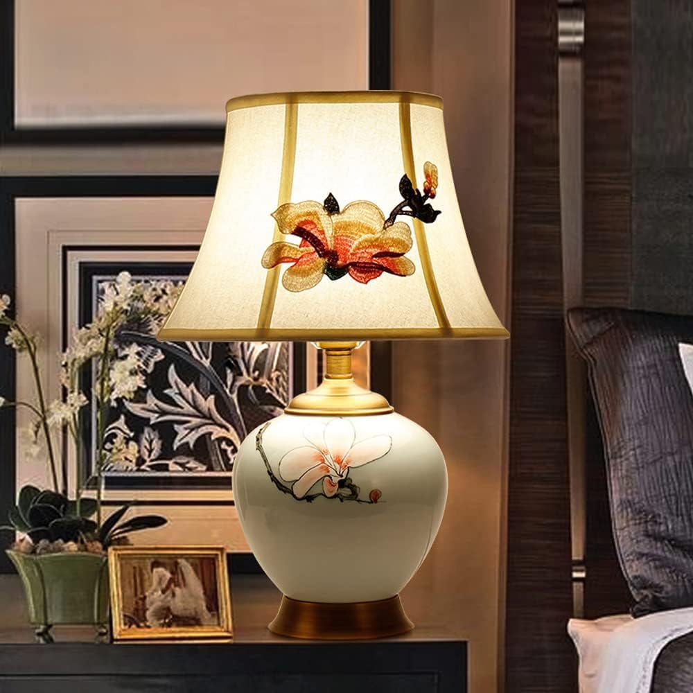 Ceramiczna lampa stołowa Nowoczesna lampa stołowa do czytania i pisania Sypialnia Romantyczna kreatywność Lampa biurkowa E27 Tkanina Lampy biurkowe Przełącznik przyciskowy, Oświetlenie ścienne