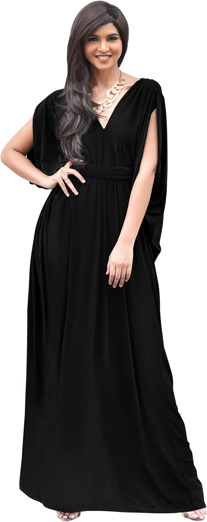 - Womens Long V-Neck Summer Sexy Gown Grecian Flowy Sleeveless Maxi Dress