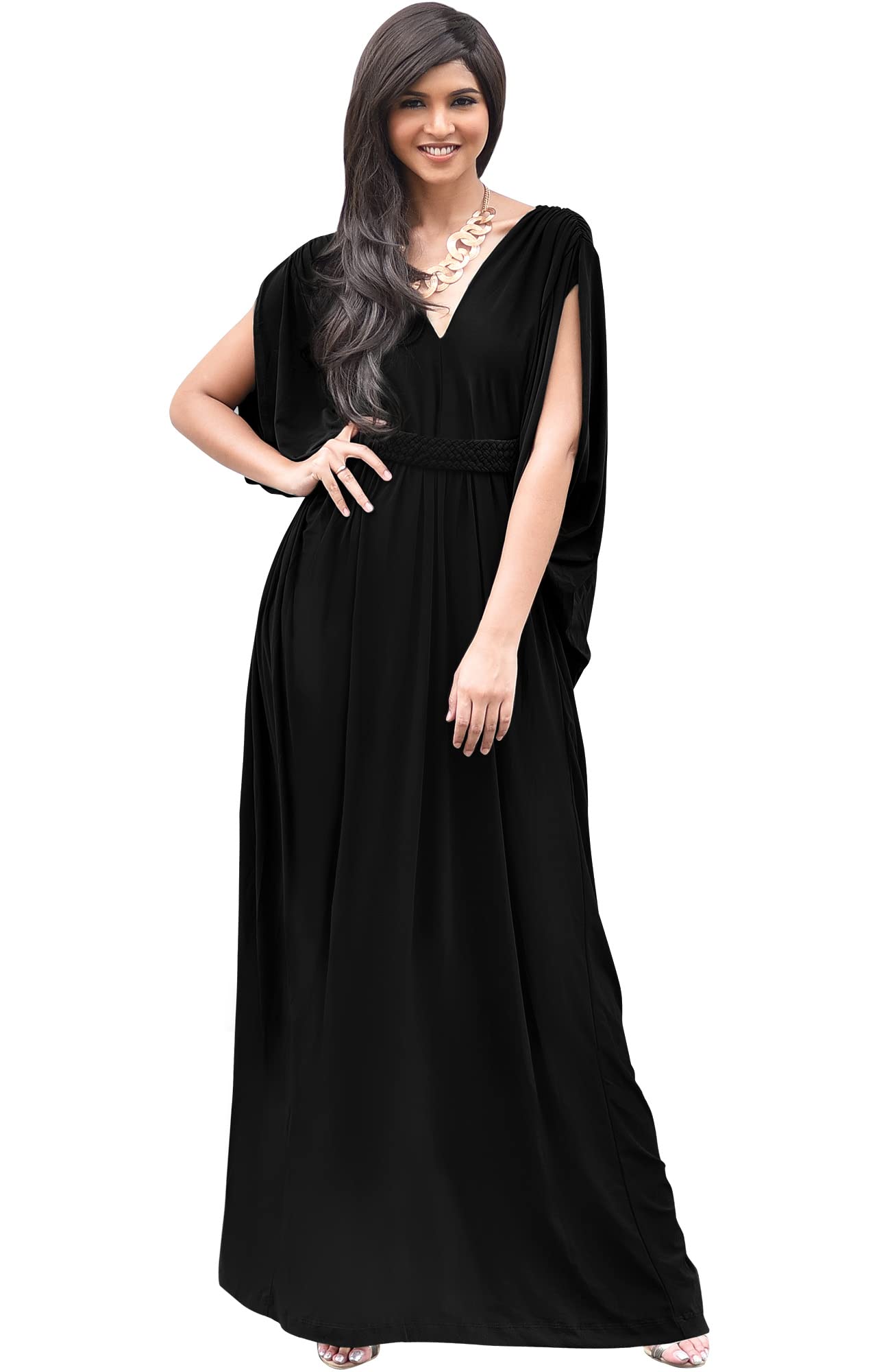 KOH KOH Womens Long V-Neck Summer Sexy Gown Grecian Flowy Sleeveless Maxi Dress