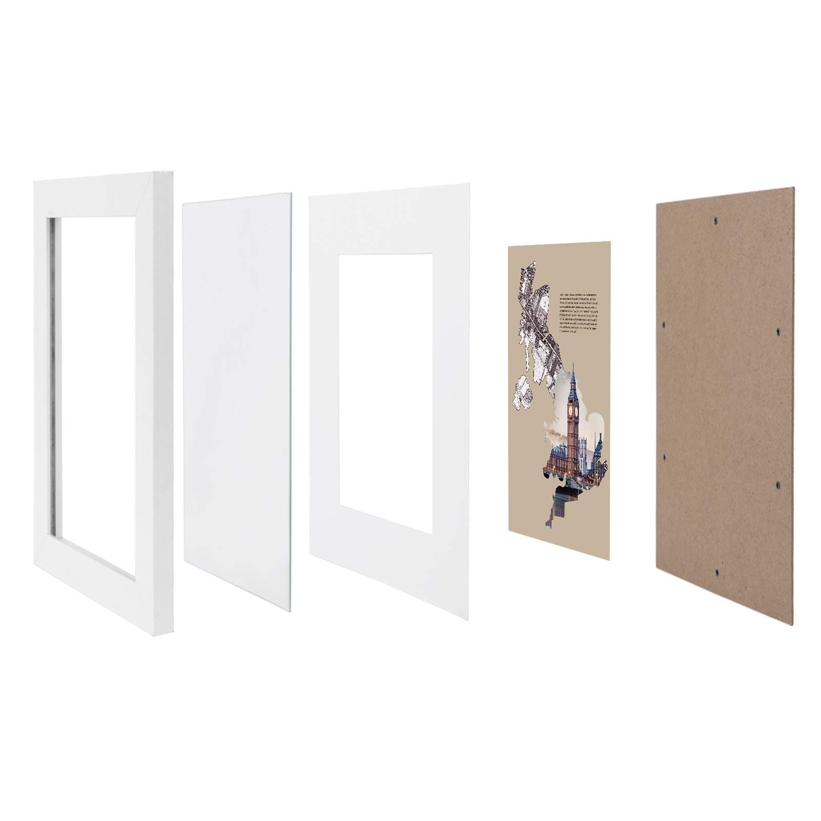 SONGMICS Set de 3 Marcos de Fotos, A3 (29,7 x 42 cm) sin Paspartús, 20 x 25 cm con Paspartús, Portafotos de Madera con Vidrio Frontal, para Hogar, Oficina, Blanco RPF03WT