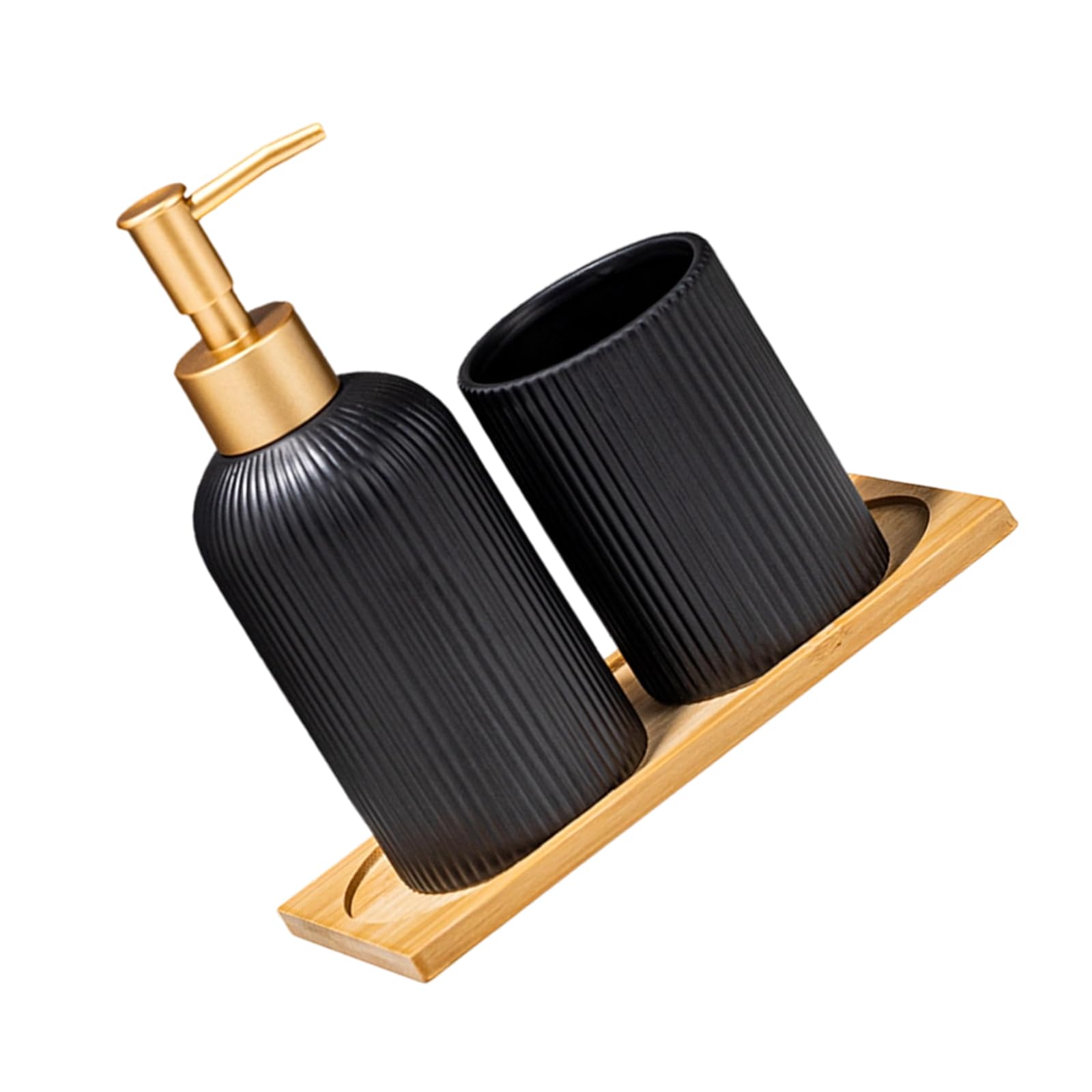 Elnwnnkc Black 3Pcs Bathroom Countertop Accessories Set Hand Press Soap Dispenser Toothbrush Cup And Organizers Tray Home Decoration Countertop Organizers