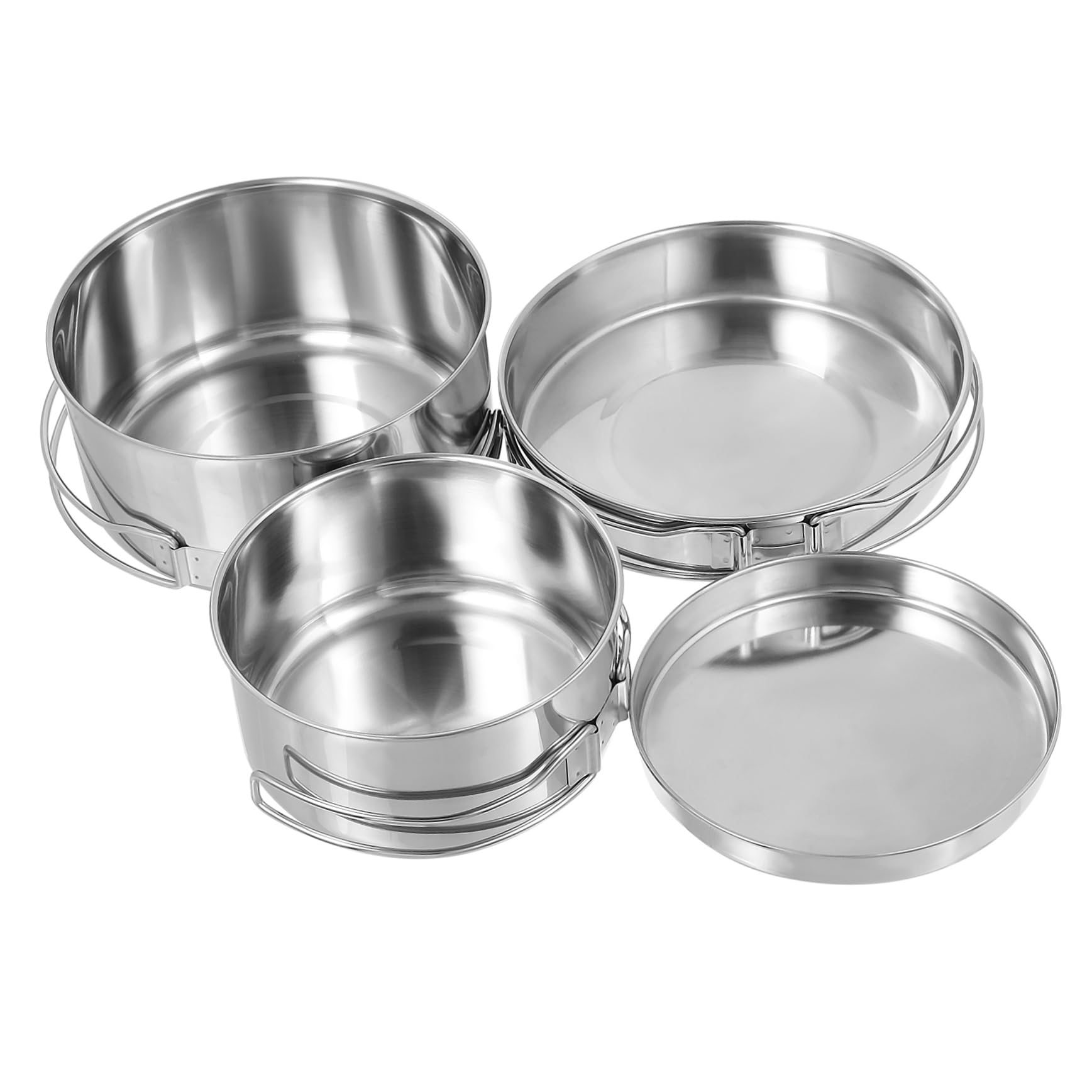 VICASKY 1set Set Stainless Steel Cooking Utensils Camper Folding Camping Outdoor Pots Pan Portable Stackable Camp Cookware Picnic Cooking Pot Backpacking Cookware 4pcs