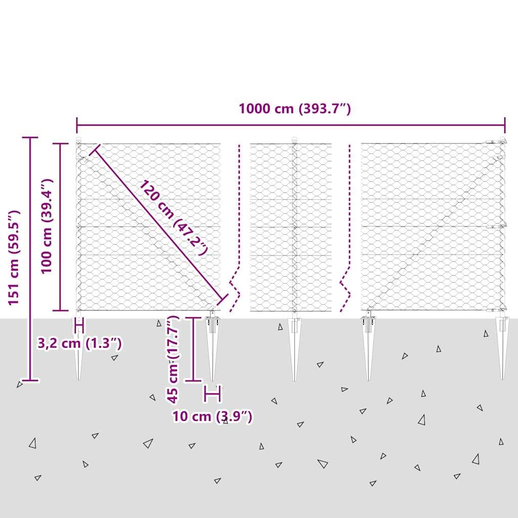Valla de malla de alambre soldada de 10 x 1 m con puntas, acero recubierto de PVC verde, incluye postes, estacas, alambre tensor, ideal para jardín, terraza, privacidad y limitación de