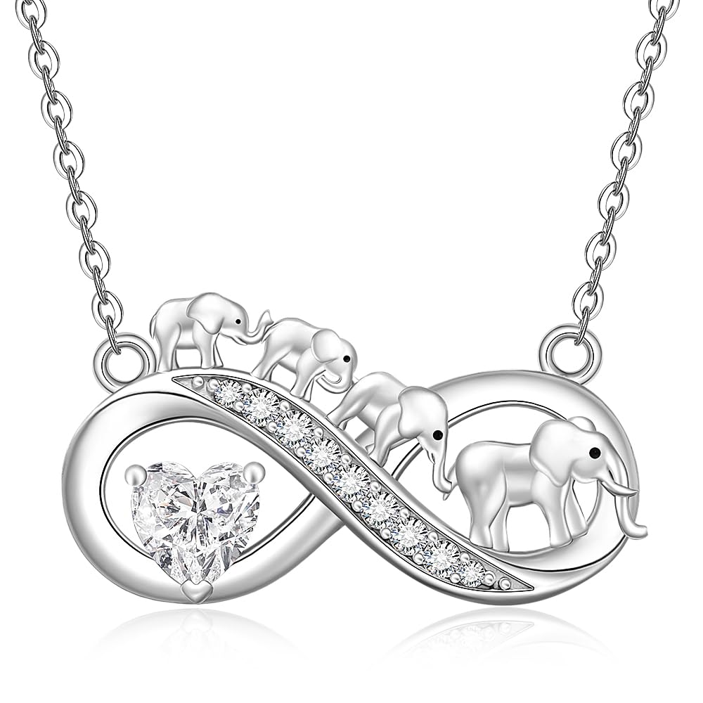 FenthringElephant Necklace Sterling Silver Mothers Day Infinity Mama Elephant Necklaces for Women Mom Heart with Birthstones Gifts