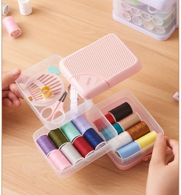 MVNOIRE Plastic Multi-Functional Rotating Household Sewing Kit Tool Box Needle Thread Bag
