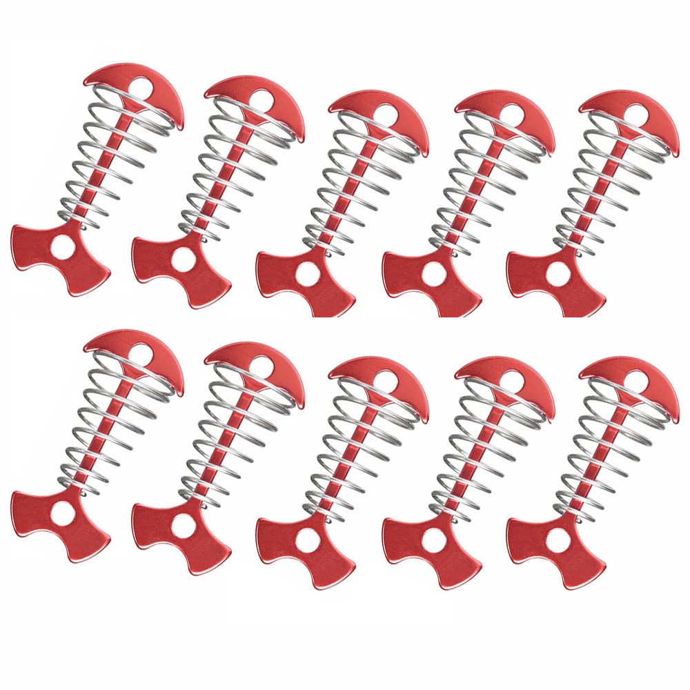 Aluminium Alloy Fishbone Deck Anchor Pegs, Portable Camping Tent Nail with Spring Buckle, Outdoor Camping Accessoriness, Pack of 10, Red