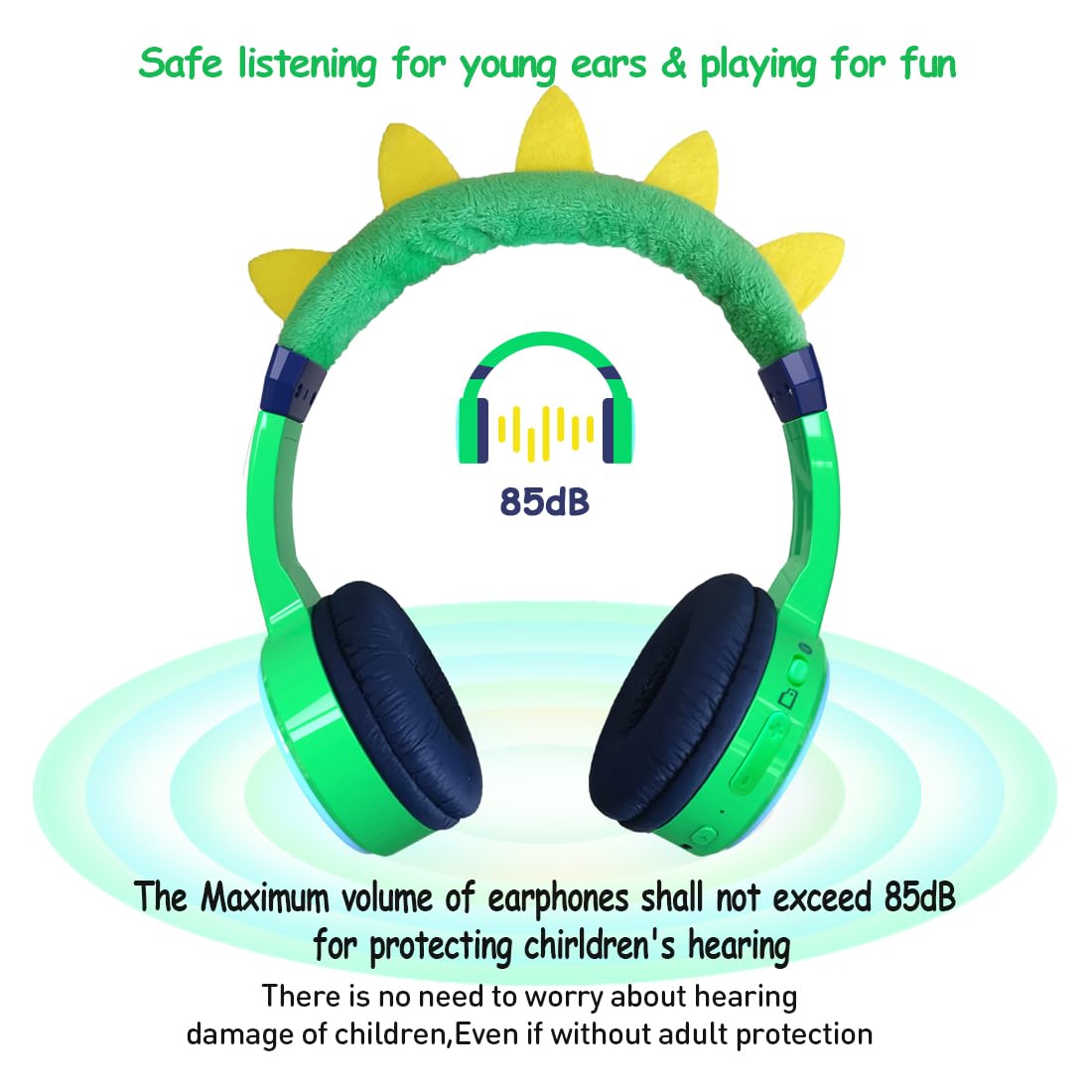 Auriculares Bluetooth para niños con volumen seguro de 85 dB, ranura limitada para tarjeta SD, función de compartir música, Bluetooth ajustable 5.3 Aux 3.5 mm cable incluido para niños y