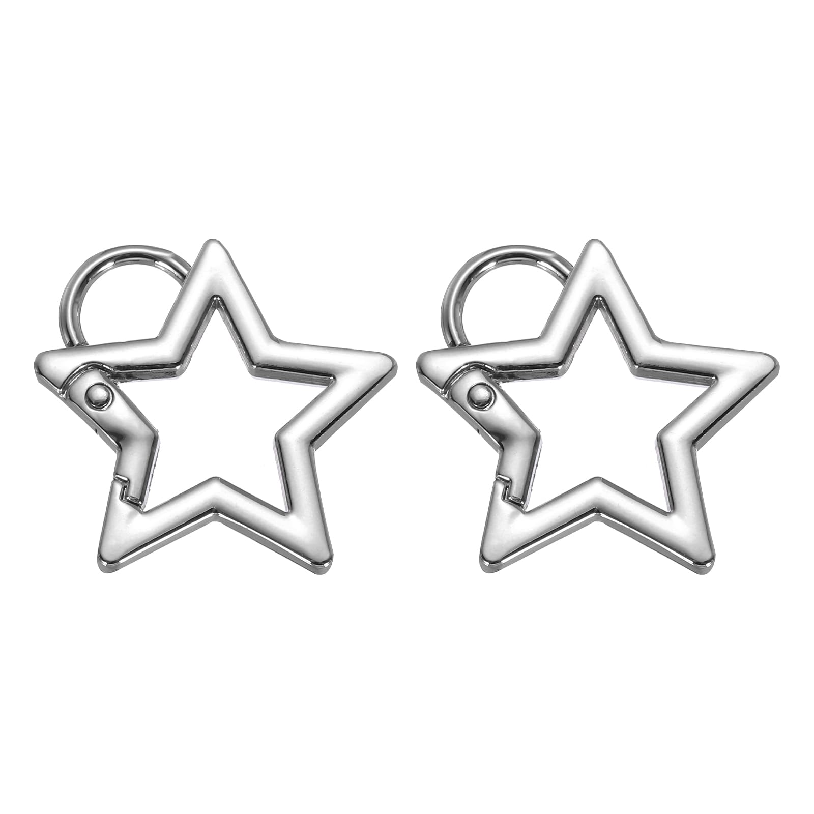 PATIKIL 42mm Star Shaped Spring Snap Keychain Clip, 2 Pack Metal Trigger Keychain Hook Clip Key Holder with Key Chain Rings for Purses Wallet Handbag, Silver Tone