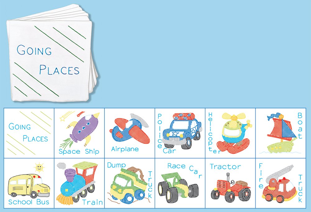 Jack Dempsey Cotton Blend Stamped Cloth Nursery Books 8-Inch x 8-Inch 12 Pages-Transportation