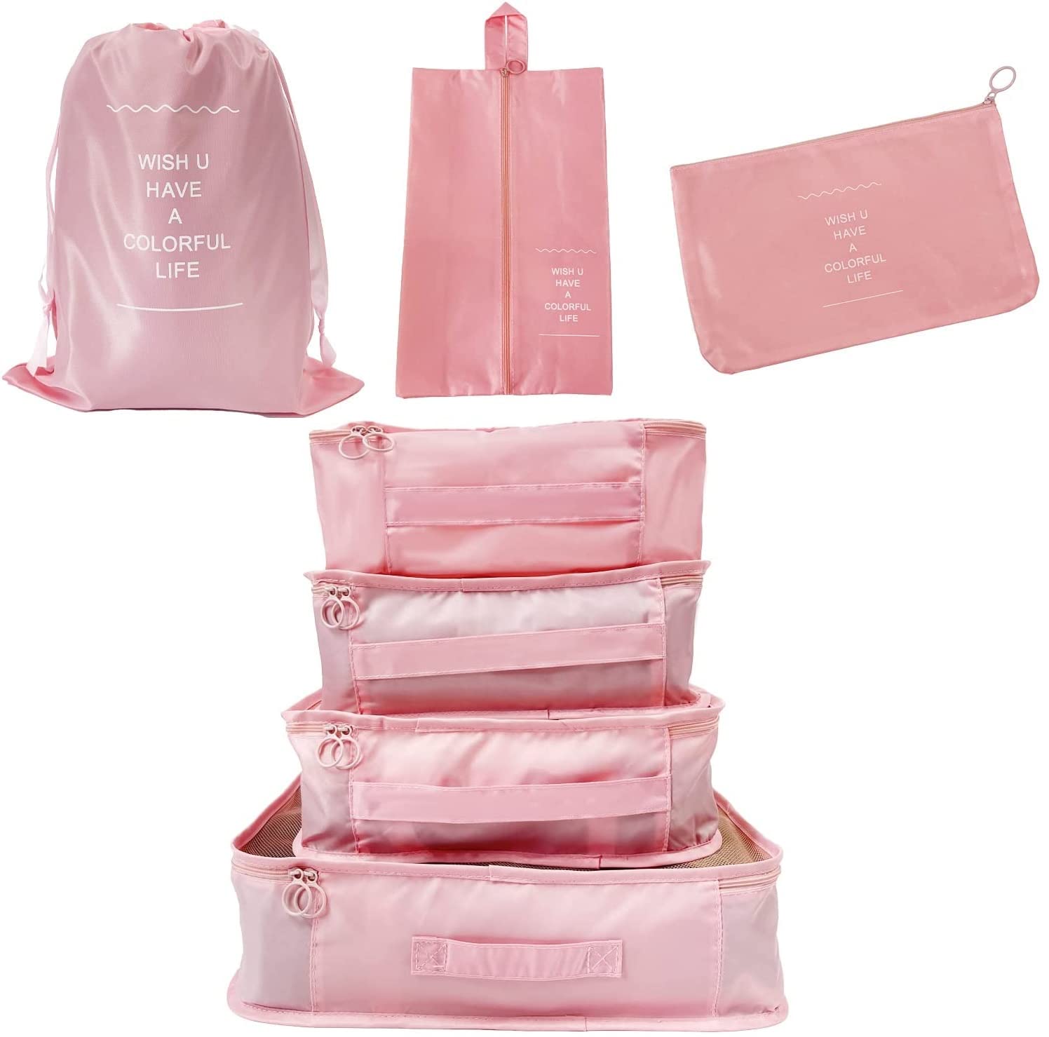 Nylon Packing Cubes For Suitcase - 7 Pcs Travel Cubes Set For Suitcase And Luggage Organizers, Packing Cubes For Travel Foldable And Lightweight