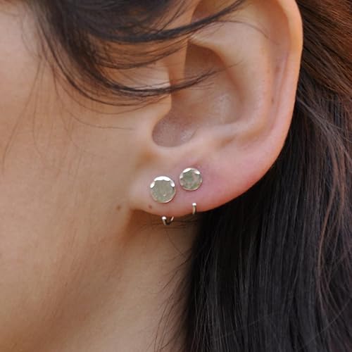 Small 4mm 19 GA Sterling Silver Hammered Disc Handmade Huggie Hoop Earrings Hugger Cartilage Earrings for Women (4mm  1 Pair, 19 Gauge)