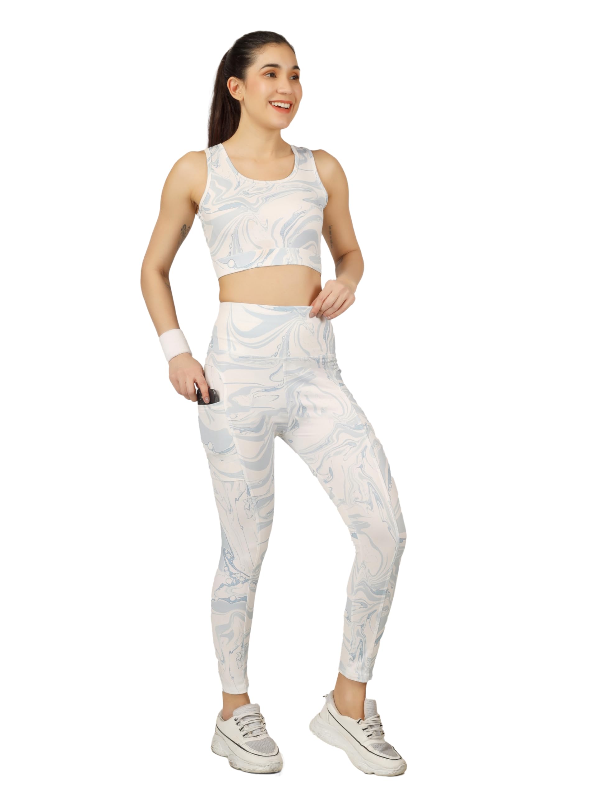 poojaran saree Women’s 2-Piece Sports Bra & Leggings Set | Yoga Tracksuit, Top Bottom Set | High-Waist Yoga Pants with Pockets & Crop Top | Seamless Activewear for Gym, Yoga, Running-picture-40