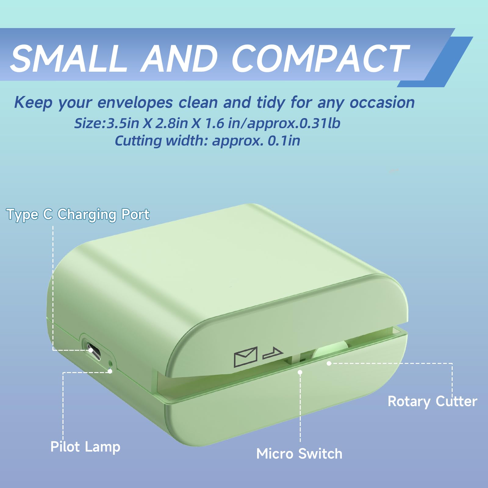 Abrecartas eléctrico recargable, cortadora automática de sobres, abridor de correo eléctrico para manejo universal de correo (verde saga)