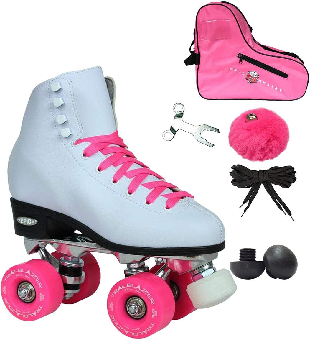 Epic Classic White & Pink Roller Skates Package