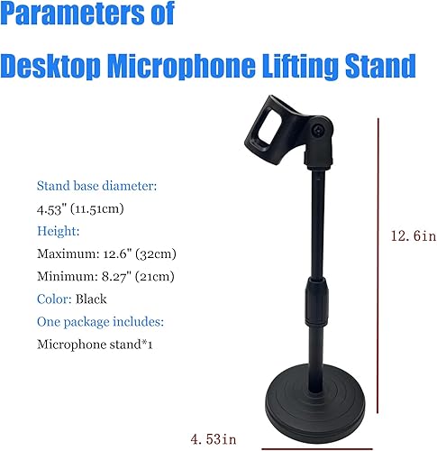 Miniatura 2 de Soporte de elevación de micrófono de escritorio Soporte de micrófono ajustable de mesa con altura de 8.27-12.6 pulgadas para sostener micrófono,
