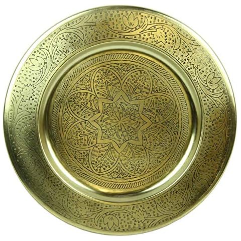 Casa Moro Moroccan Nermin Serving Tray Diameter 50 cm Round Metal in Antique Gold Look Oriental Tea Tray Craft from Marrakesh | Tray for Creative Decoration | TTB508G Cover