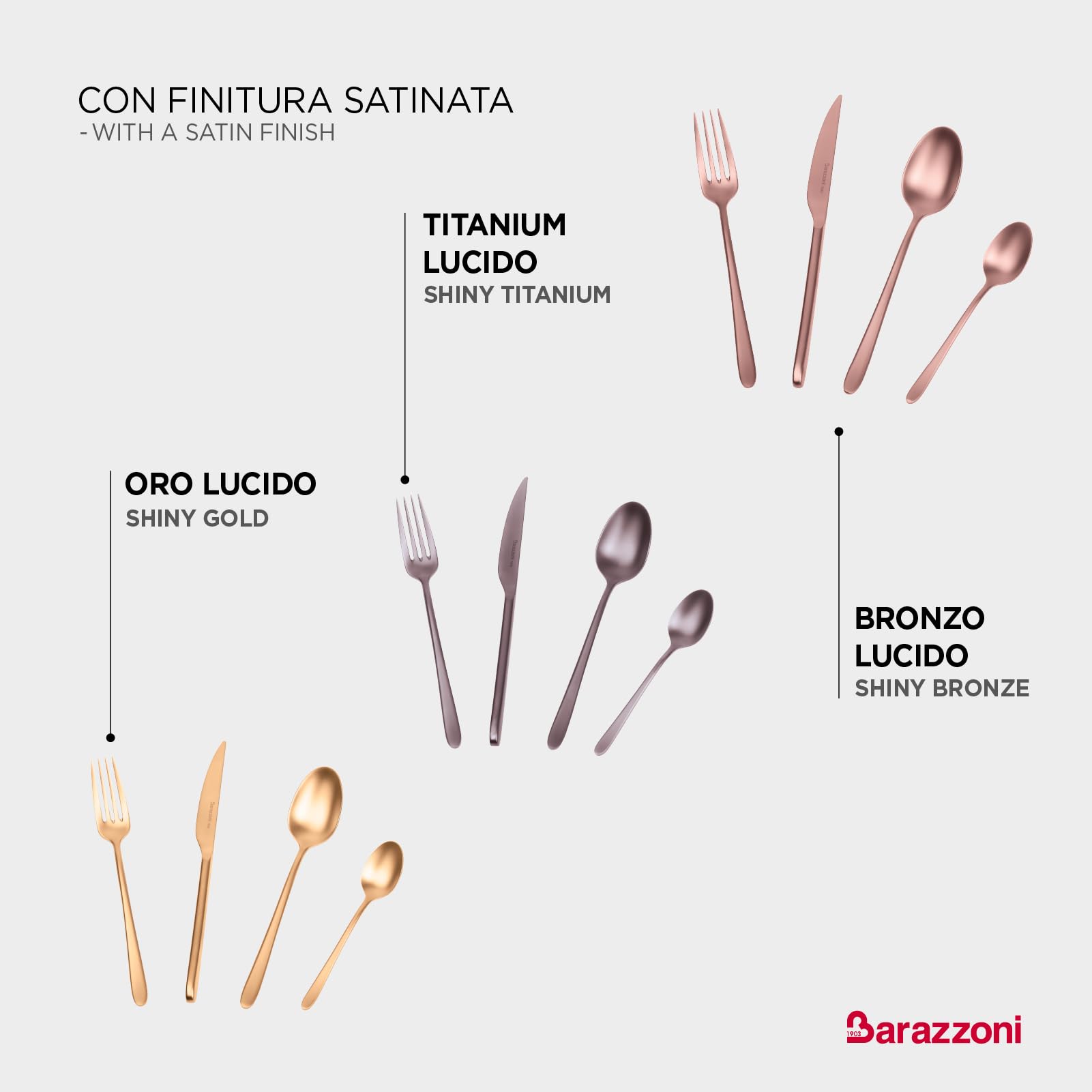 Barazzoni, Set di Posate da Tavola Malachite Bronzo, Monoblocco in acciaio inox 18/10, per 6 persone, 24 pezzi: 6 forchette, 6 cucchiai, 6 coltelli, 6 cucchiaini da tè