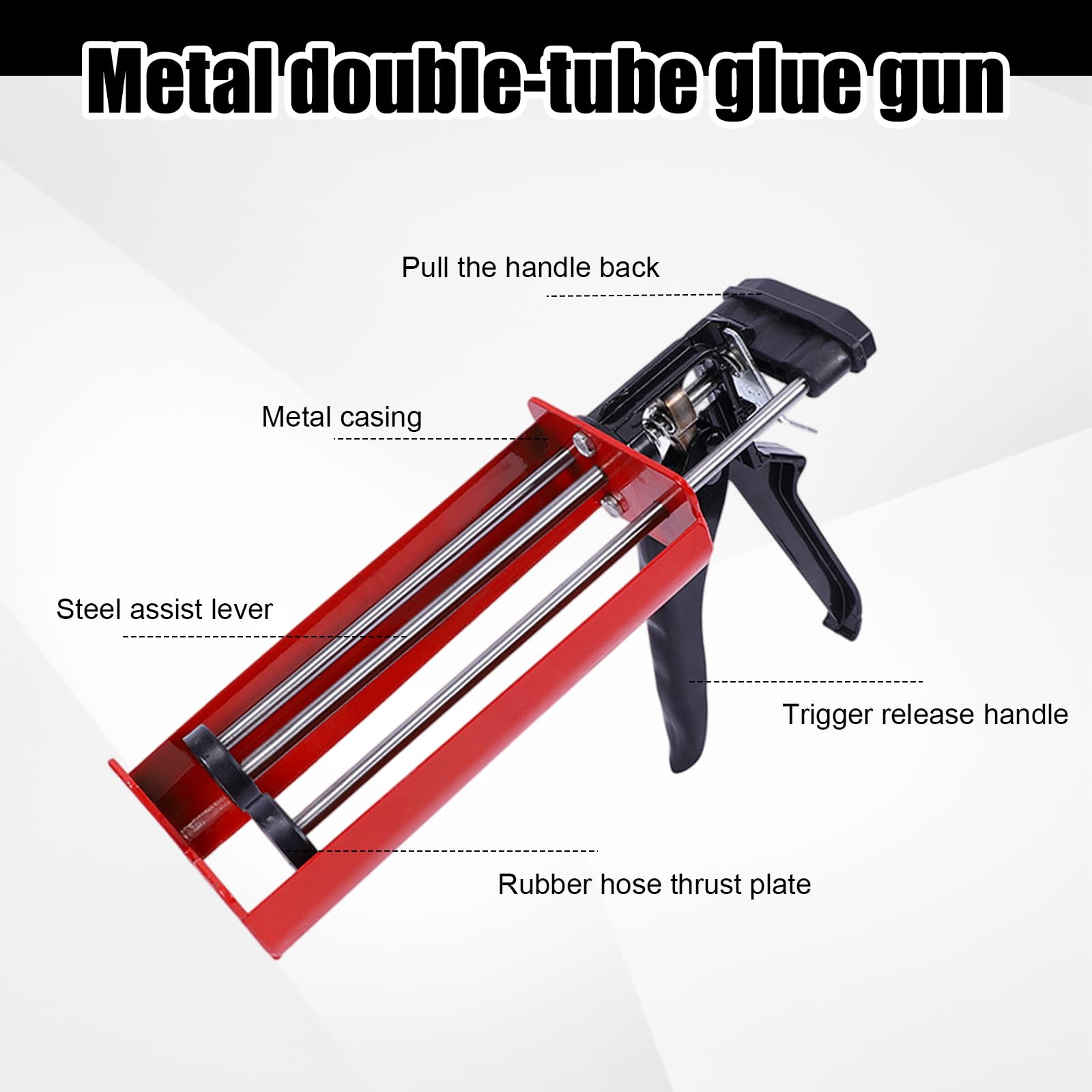 Pistola a doppia cartuccia, pistola applicatore manuale per fughe, pressa per cartucce, 2 K fino a 400 ml, applicatore per colla bicomponente, rapporto di miscelazione per sigillanti epossidici (rosso