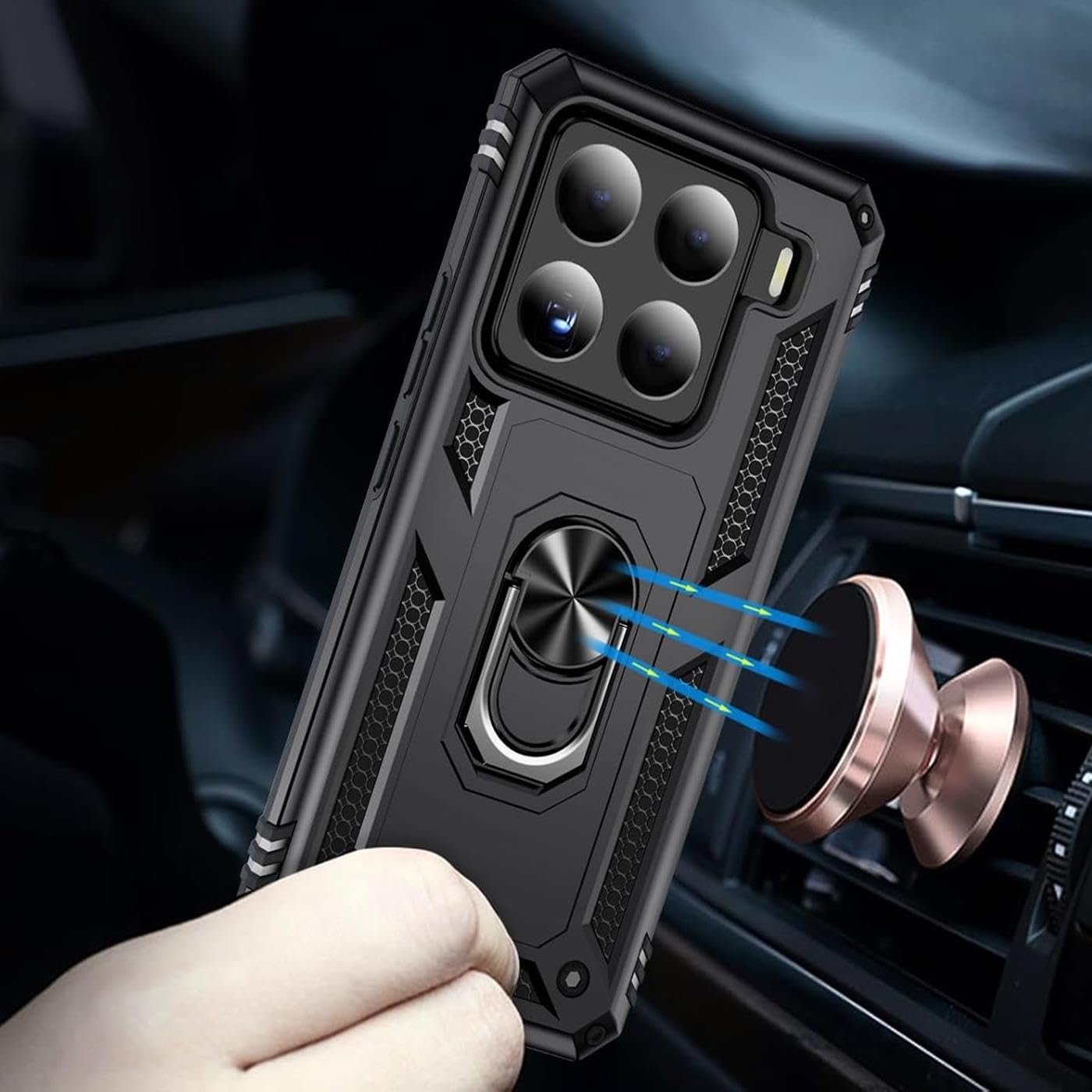 Verco Hybrid Armor Shield Case do Xiaomi 15, bardzo wytrzymałe, z magnetycznym uchwytem na palec, etui na telefon komórkowy do Xiaomi 15 5G, etui pancerne, czarne