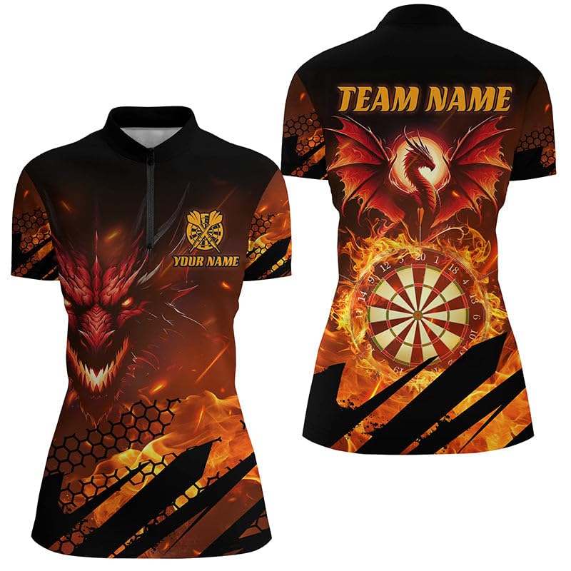 Personalisierte Drachen-Dartboard-Feuer-Flammen Herren & Damen-Dart-Shirts - Individuelle 3D-Dartliga-Teamtrikots T1700