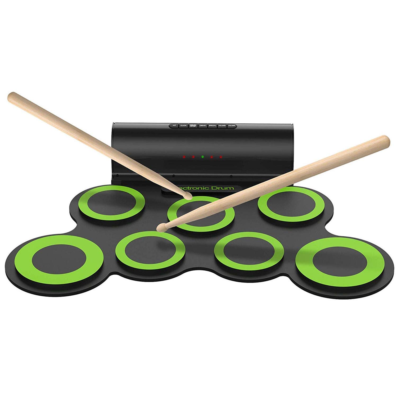 Electronic Drum Set Electronic Roll Up Drum Portable Folding Music Instrument Drum Gift for Kids Adults Green