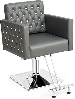 OmySalon Gray Hair Salon Chair with Wide Seat, Stainless Steel Footrest, Hydraulic Barber Chair for Heavy Duty Use, Styling Chair for Braiding, Cosmetology, Beauty Spa, Hairdressing