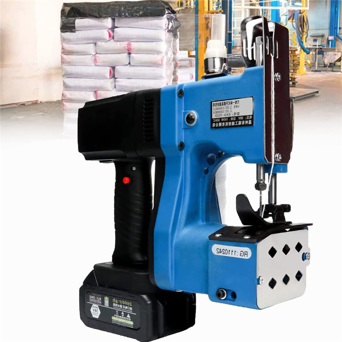 36V Macchina per Cucire più Vicina alla Borsa, Sigillo Di Chiusura Industriale Portatile Cucito a Sacco 2s/bag, Cordless Cucitrice Elettrica Portatile Per Riso/sacco/tessuto/carta,Blue-2Batteries