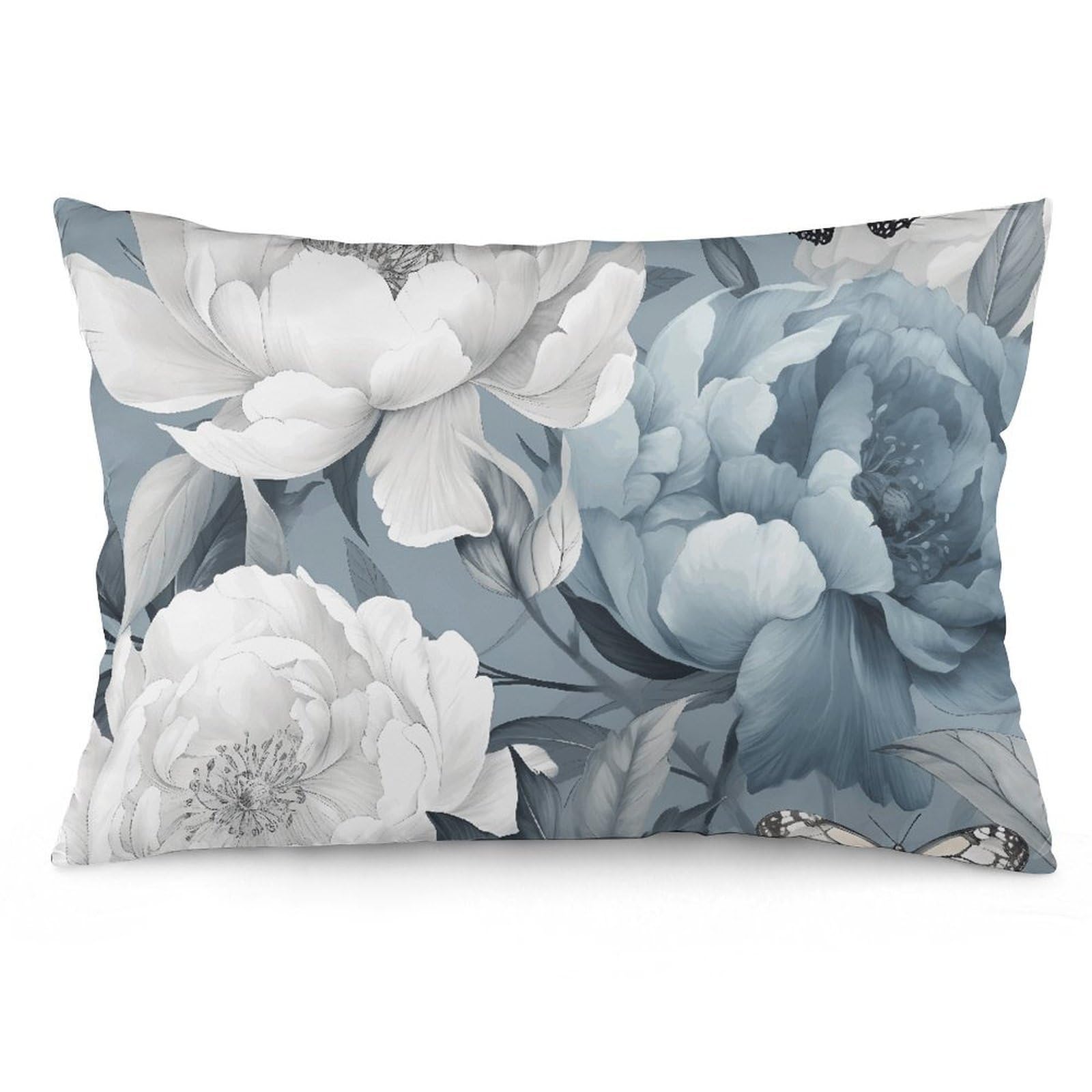 2 Pack Pillow Cases for Hair and Skin, Soft Breathable Pillow Case Covers with Hidden Zipper, Flowers and Butterflies Pillowcase 12 "x20 Pillow Covers for Sleeping Gift