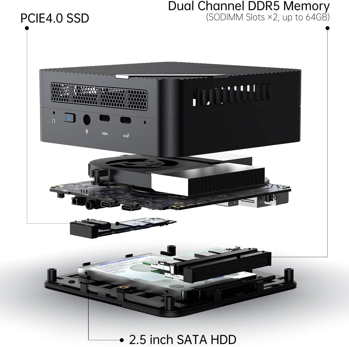 MINISFORUM Venus Series UM773 Lite Mini PC, AMD Ryzen 7 7735HS 8C/16T hasta 4,75 GHz, AMD Radeon 680M (frecuencia gráfica 2200 MHz), Barebone sin DDR5/SSD/OS, HDMI×2/USB4, RJ45 2.5G LAN, USB3.2×2 - 5