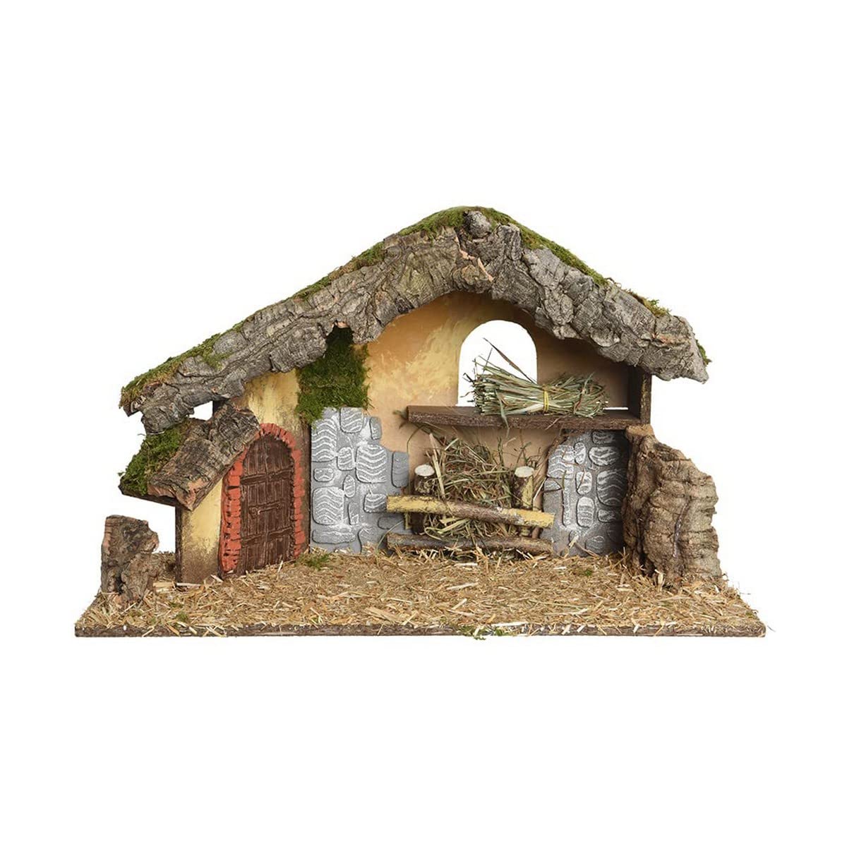 Keamingk Casa Nativita' Presepe Con Muschio Con Corteccia Con Porta In Paglia CM.50X23X31-image