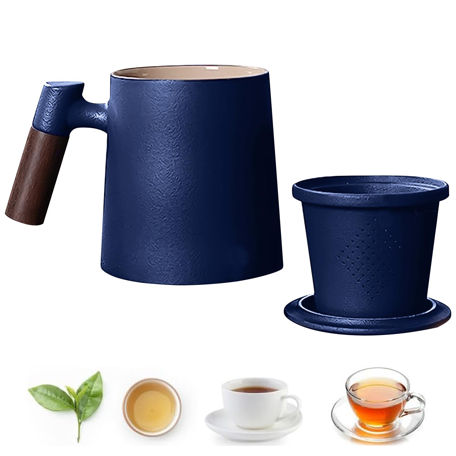 Tazza Da Tè In Ceramica Con Filtro Integrato - 400ml, Coperchio E Manico In Legno, Lavabile In Lavastoviglie - Foto 9