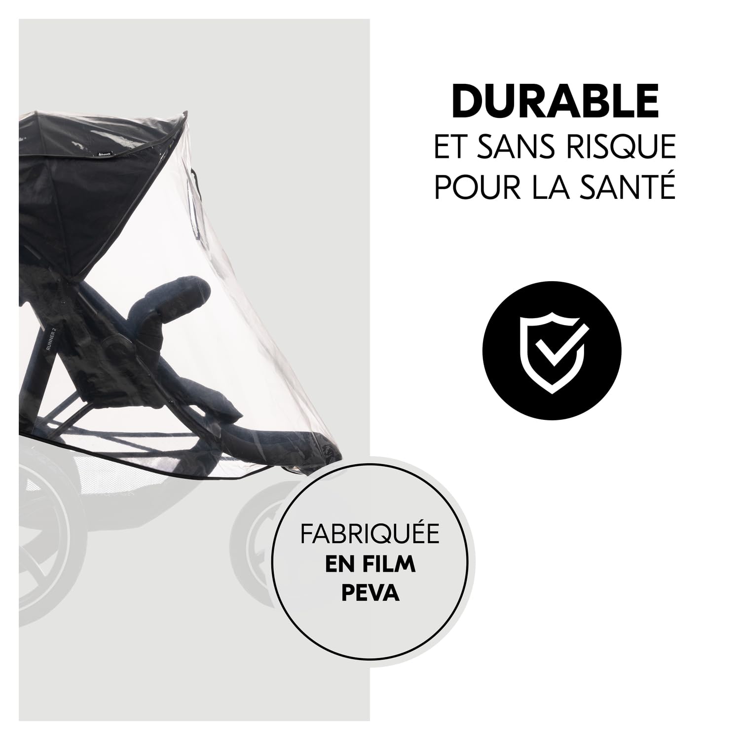 hauck Habillage Pluie Universelle pour Poussette 3 Roues, Bordures Réfléchissantes, Fenêtre, Fixation Facile, Compatible Poussettes hauck Série Runner, Transparent