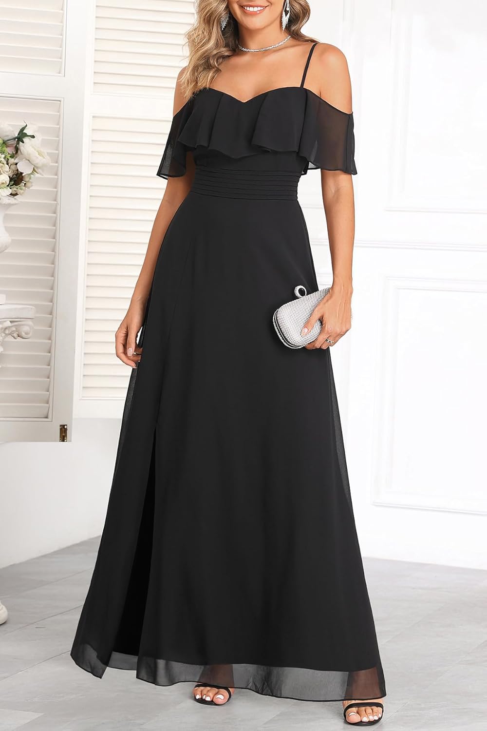 Pinup Fashion Women Plus Size Bridesmaid Dresses - Off The Shoulder Formal Wedding Guest Bridal Shower Long Dress - Image 3