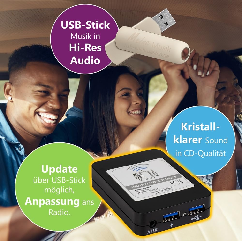 Bluetooth Adapter 1701 mit Freisprecheinrichtung | Musik im Auto | für Autoradios von VW Audi Skoda Seat | mit Funktion Handy Laden