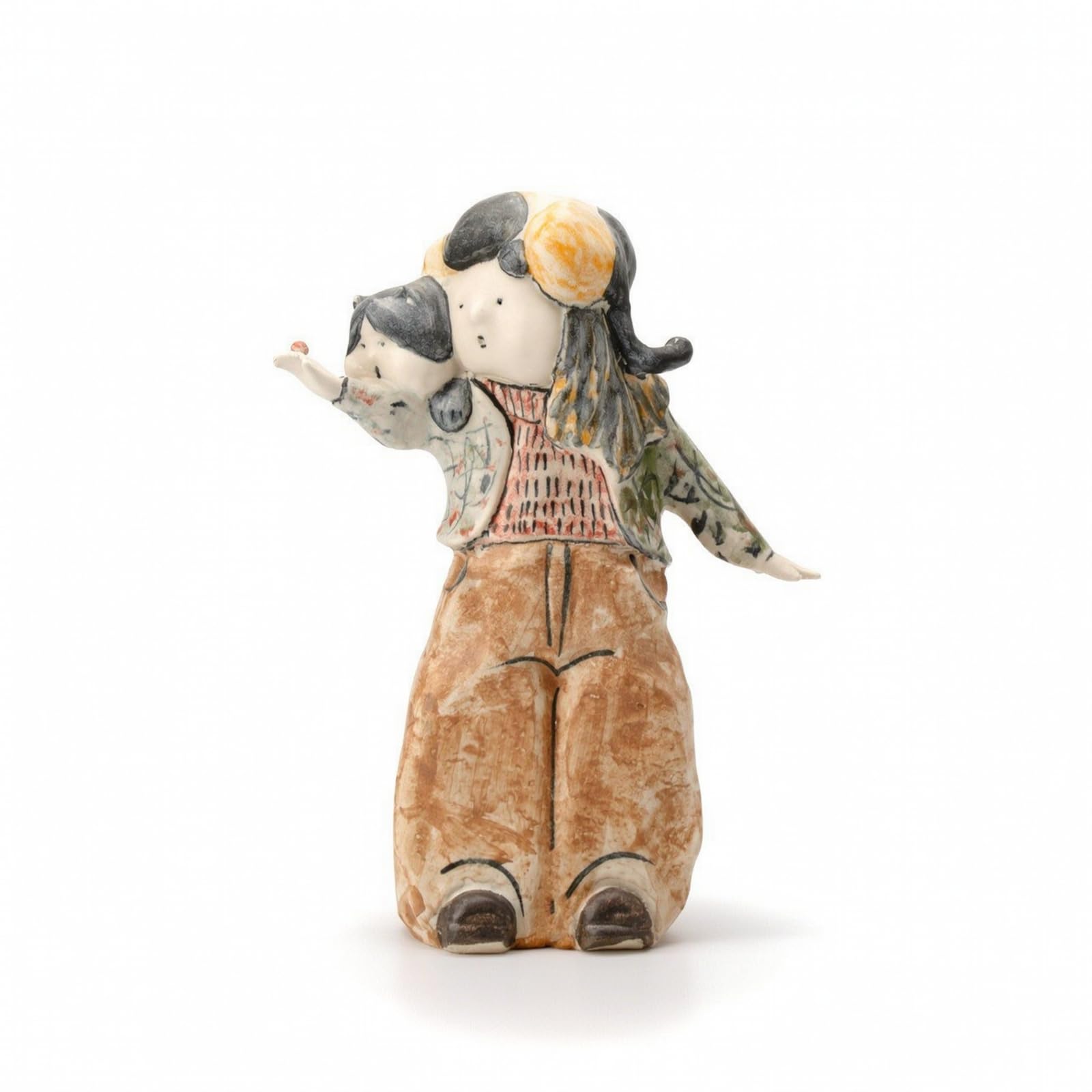 LOVIVER Scultura in Ceramica Statua Figura Decorazione Moderna Contemporanea Texture Materica con Bambino a Spalla Adatta per Soggiorno Libreria Consolle Anticamera Sala Lettura, J-2