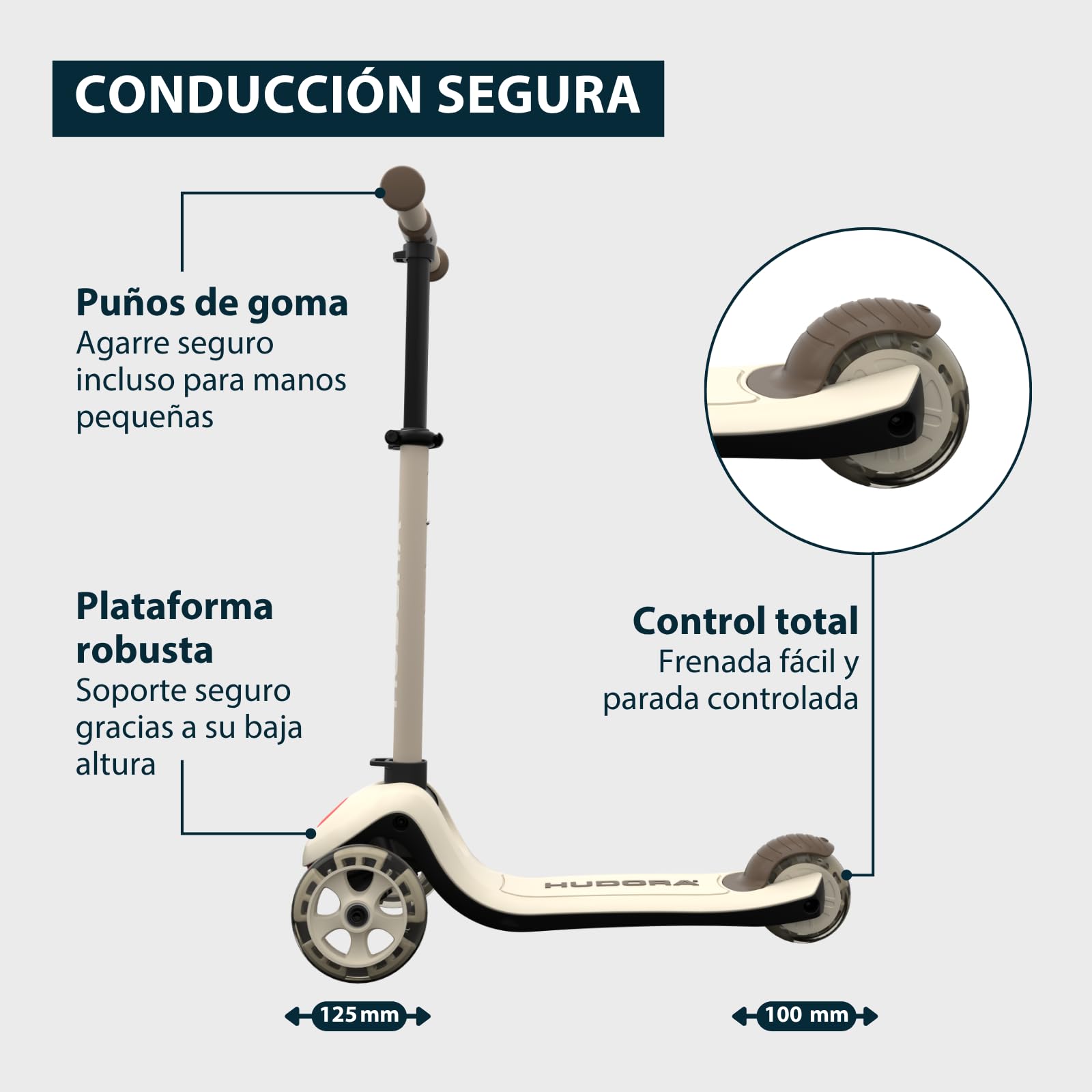 HUDORA Patinete Tri con Ruedas LED – Patinete de 3 Ruedas con Manillar Regulable en Altura – Rueda Trasera Ancha ABEC 7, Plataforma Antideslizante y Freno Trasero – Patinete de Exterior para niños