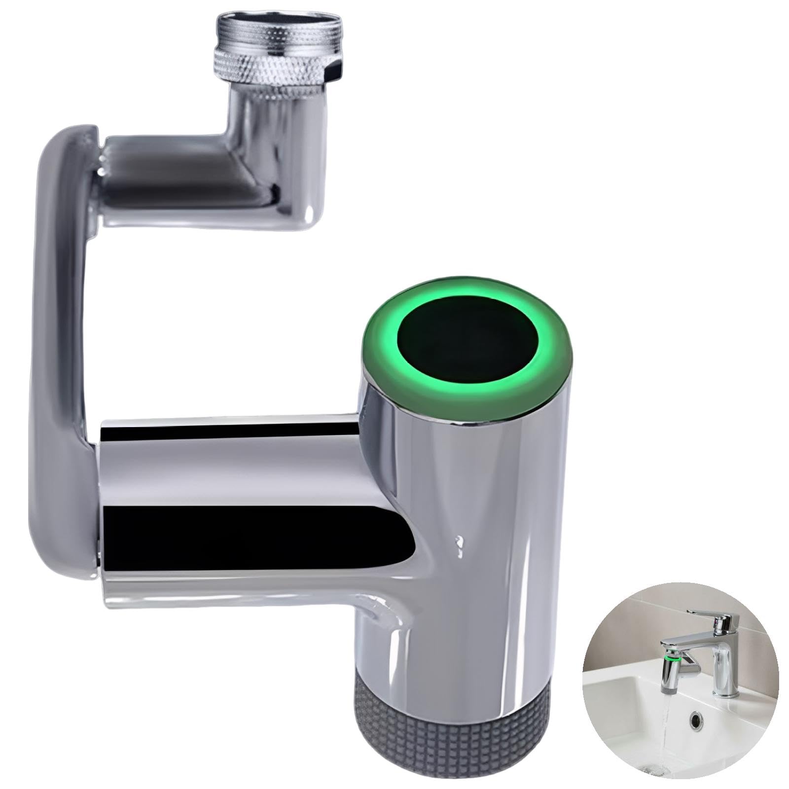 Wasserhahn-Aufsatz mit mechanischem Arm und Temperaturanzeige, beleuchtet, Hahnverlängerung aus Metall mit Chromoberfläche, einfache Montage, für die Badarmatur und präzise Wasserführung
