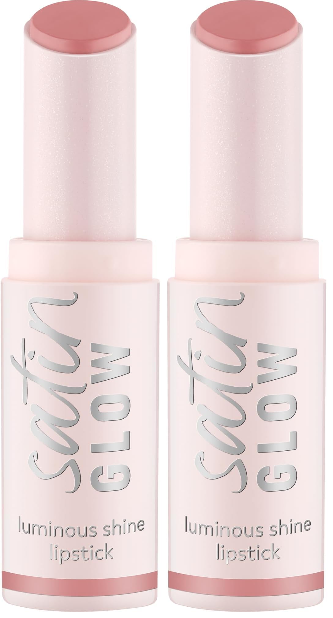 essence satin GLOW luminous shine lipstick, Nr. 02, Pink, strahlend, farbintensiv, vegan, ohne Parabene, ohne Mikroplastikpartikel, Nanopartikel frei, 2er Pack (3.5g)
