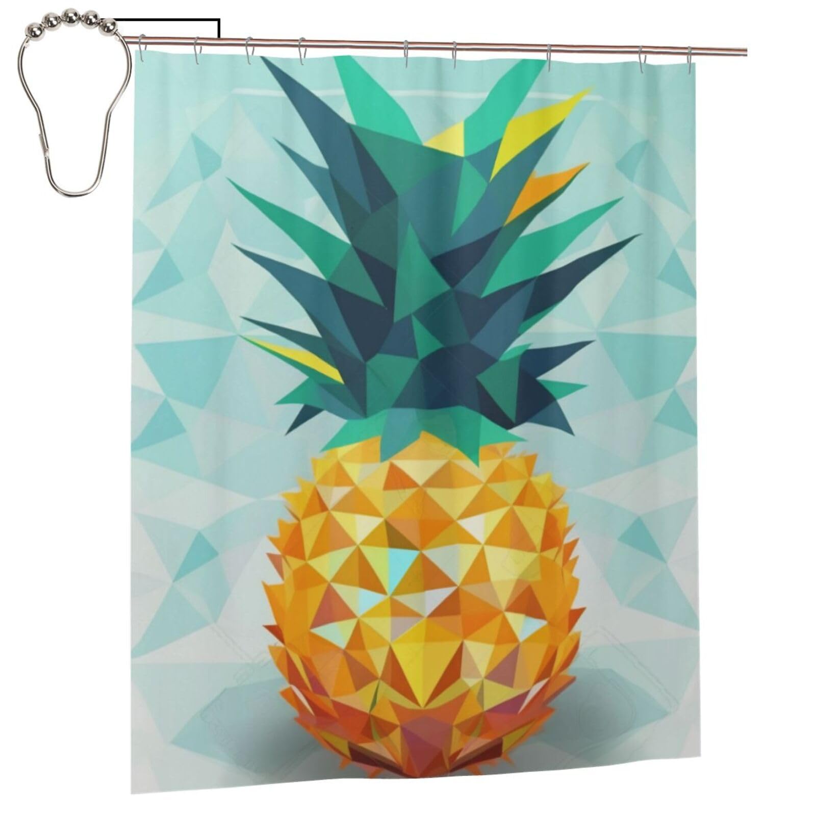 BWWHCCTI Pineapple Geometric Printed Shower Curtain With 12 Iron Hooks Opaque Quick Drying Waterproof Shower Curtains Sets For Bathroom 152x183 Cm