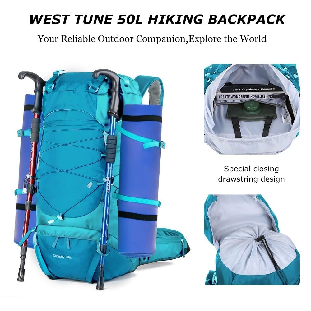 SMYDM - Zaino da trekking con copertura antipioggia, grande capacità, con telaio esterno, per uomo e donna, resistente all'acqua, zaino da campeggio per trekking e viaggi, Rosso, L, Casual