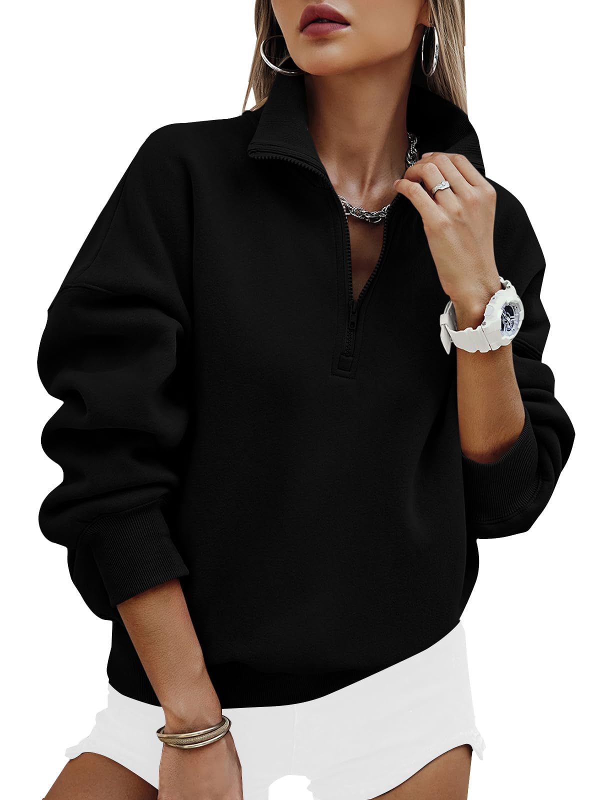 PRETTYGARDEN Half Zip Oversized Fleece Hoodie