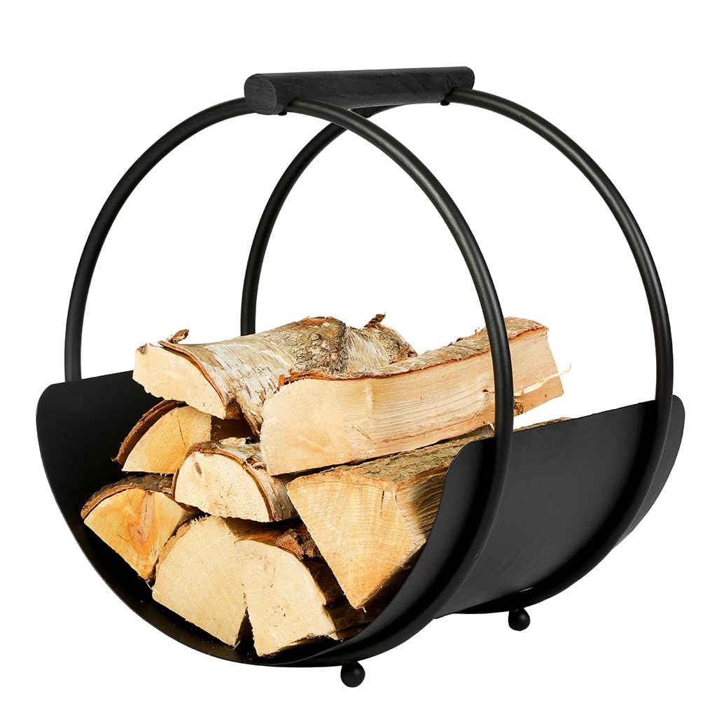 Dibor Curved Log Basket Wood Cradle Matte Black Log Store Wood Basket