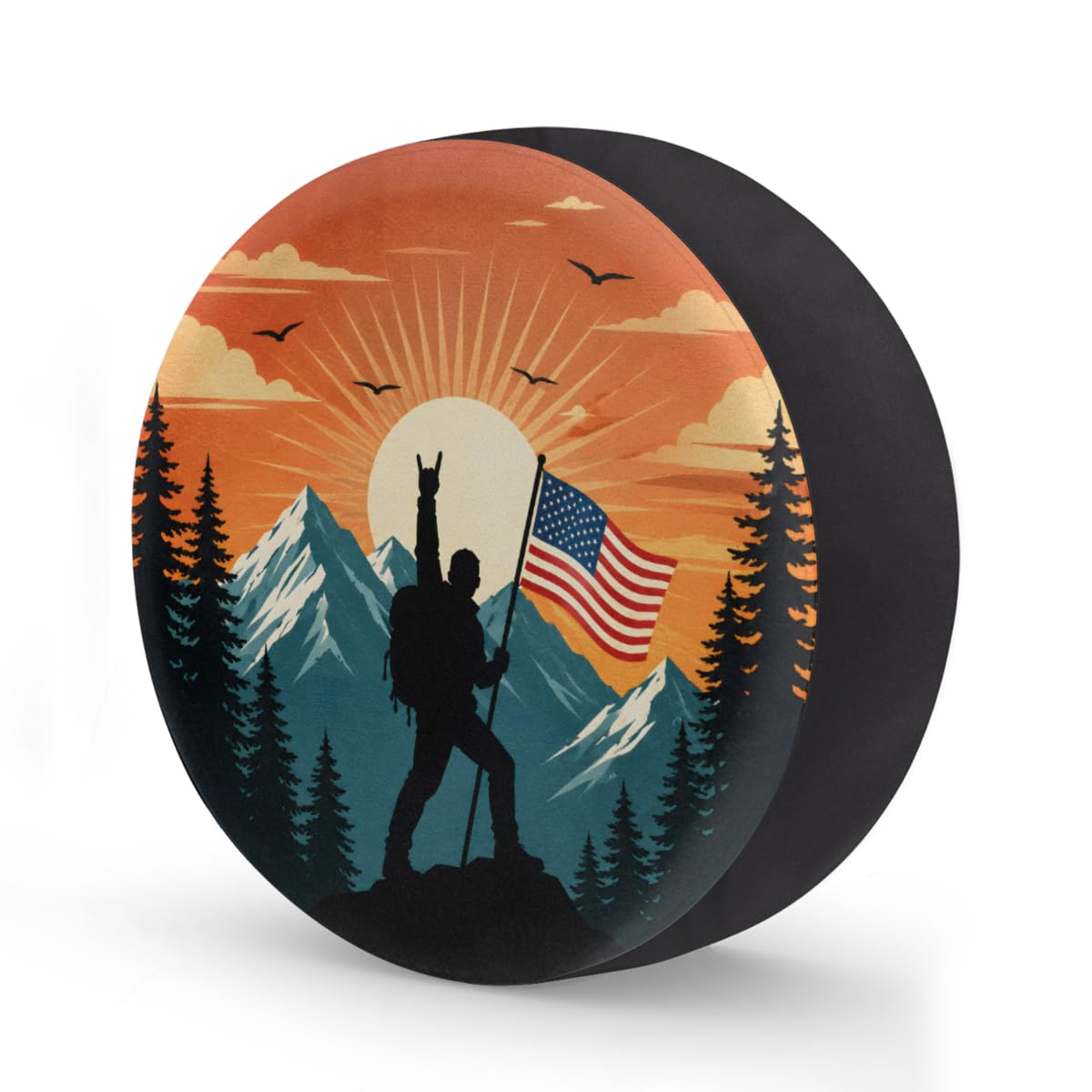 Silhouette American Flag Spare Tire Cover Wheel Covers Protectors Waterproof Dust-Proof Universal Fit Trailer, RV, SUV and Many Vehicle 16 Inch,C-09