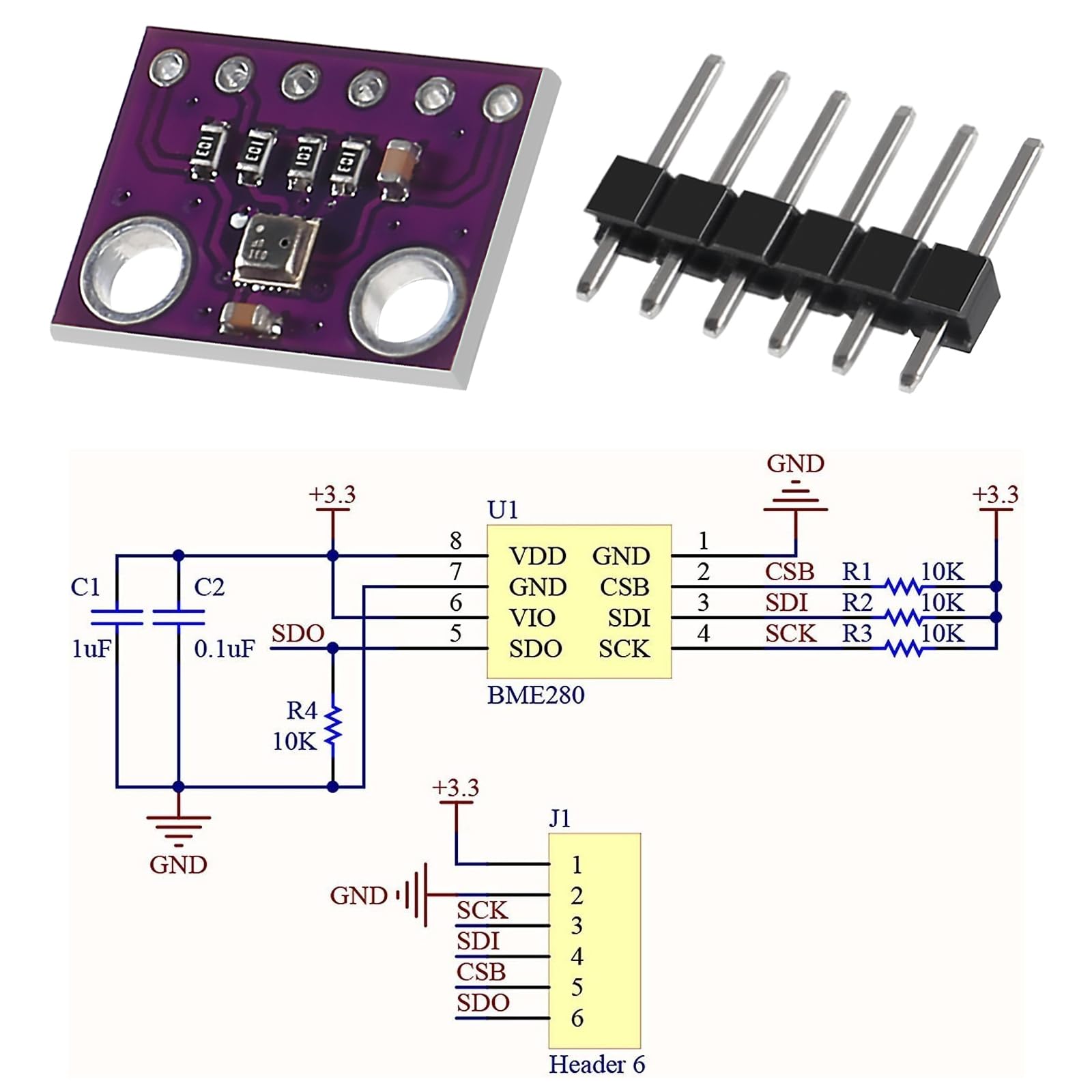 Snapklik.com : ATNSINC 2PCS BME280 3.3V Temperature Humidity Sensor ...