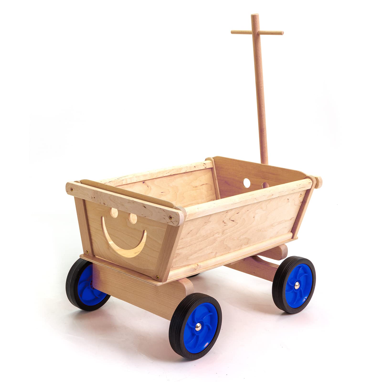 Kinder-Handwagen Holz, Räder Blau