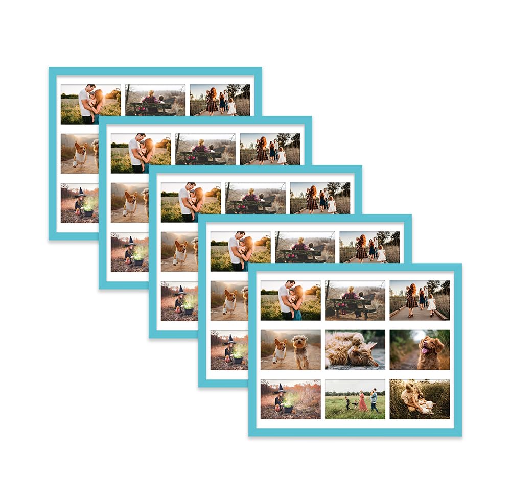 Turquoise Multi Photo Frame - Holds 9 x 6x4 Pictures, Family Collage Picture Frame for Wall Display, 20x16 Frame size, Set of 5