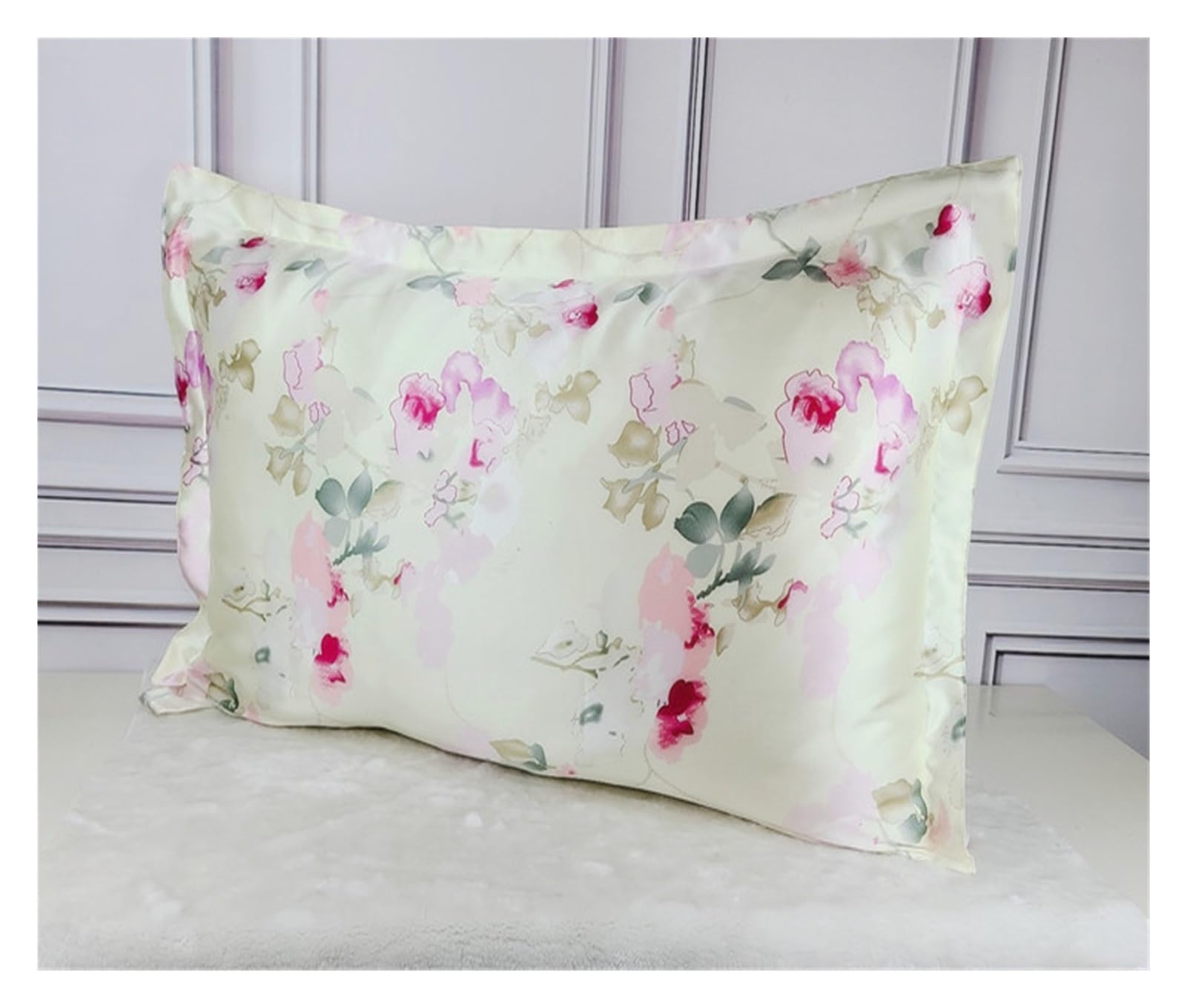 Silk Pillowcase 1pc Silk 19mm Satin Silk Printed Pillowcases Pillow Cases Envelope Closure Standard Queen King(11,51x66cm)